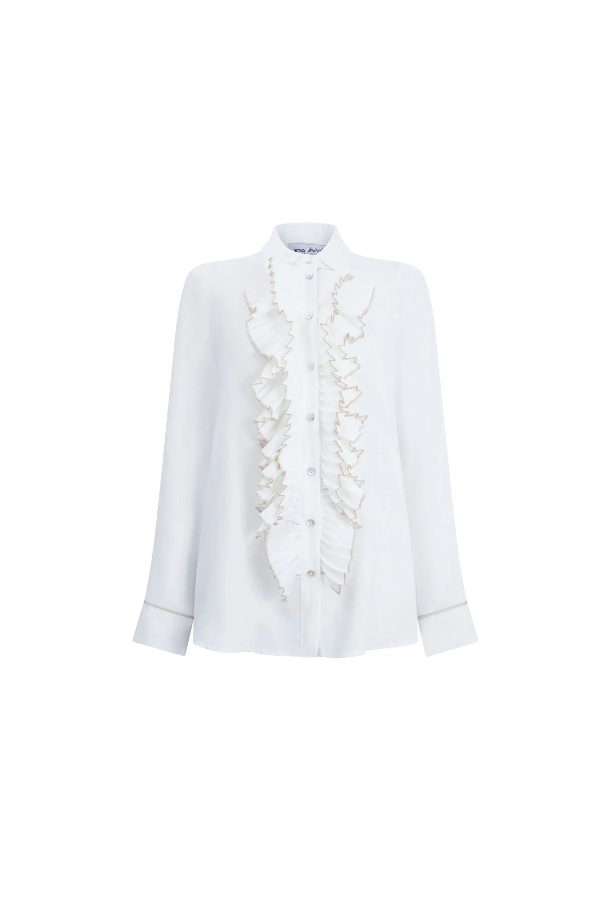Front Ruffle Button Up Shirt White
