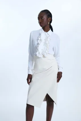 Front Ruffle Button Up Shirt White