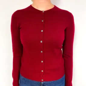 Garnet Red Cashmere Crew Neck Cardigan Small