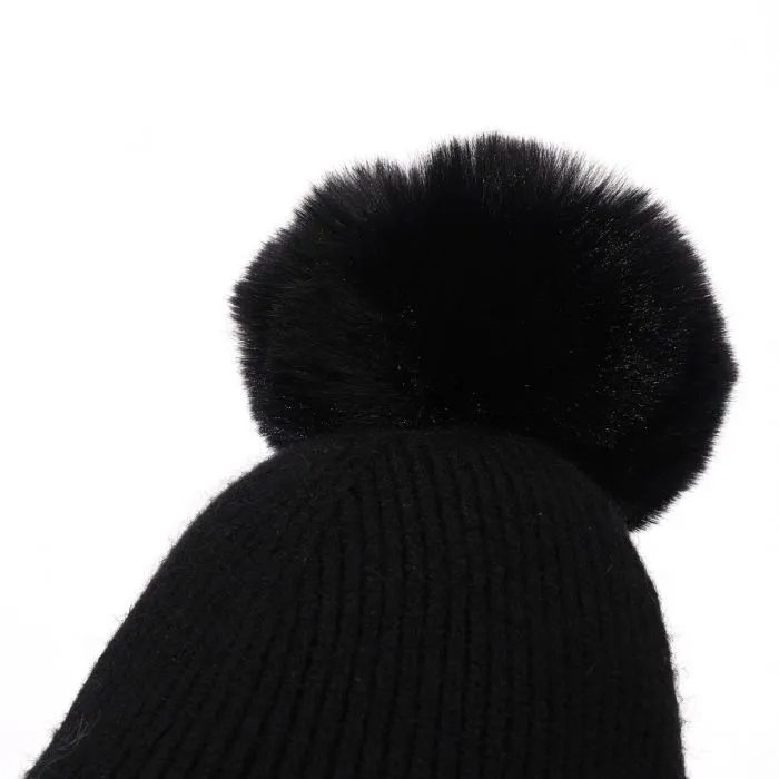 Gem Embellished Ribbed Bobble Hat