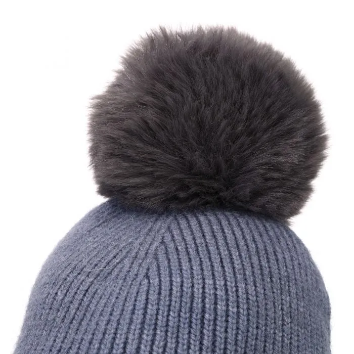 Gem Embellished Ribbed Bobble Hat