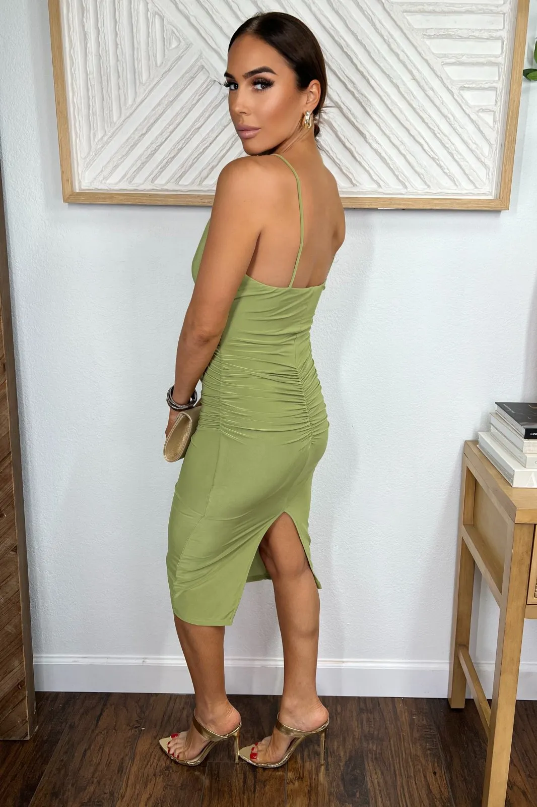 Green Cut Out Midi Dress