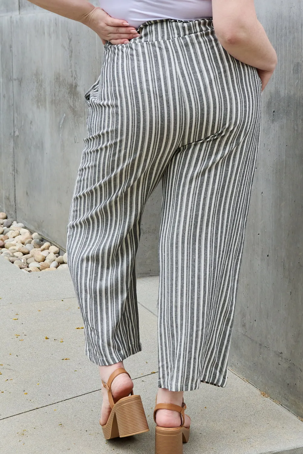 Heimish Full Size Tie Waist Striped Culotte Pants
