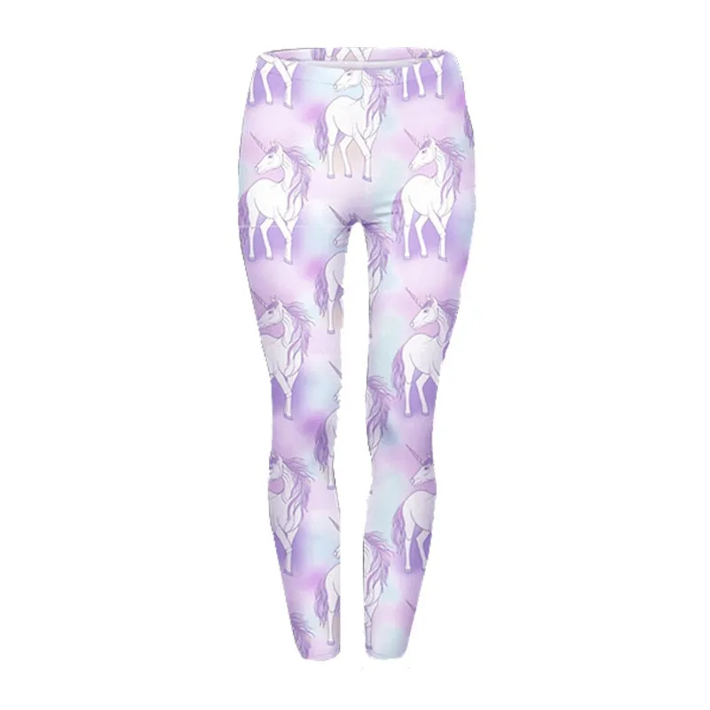 High Waist Casual Leggings Fashion Design Unicorn Stars Printing