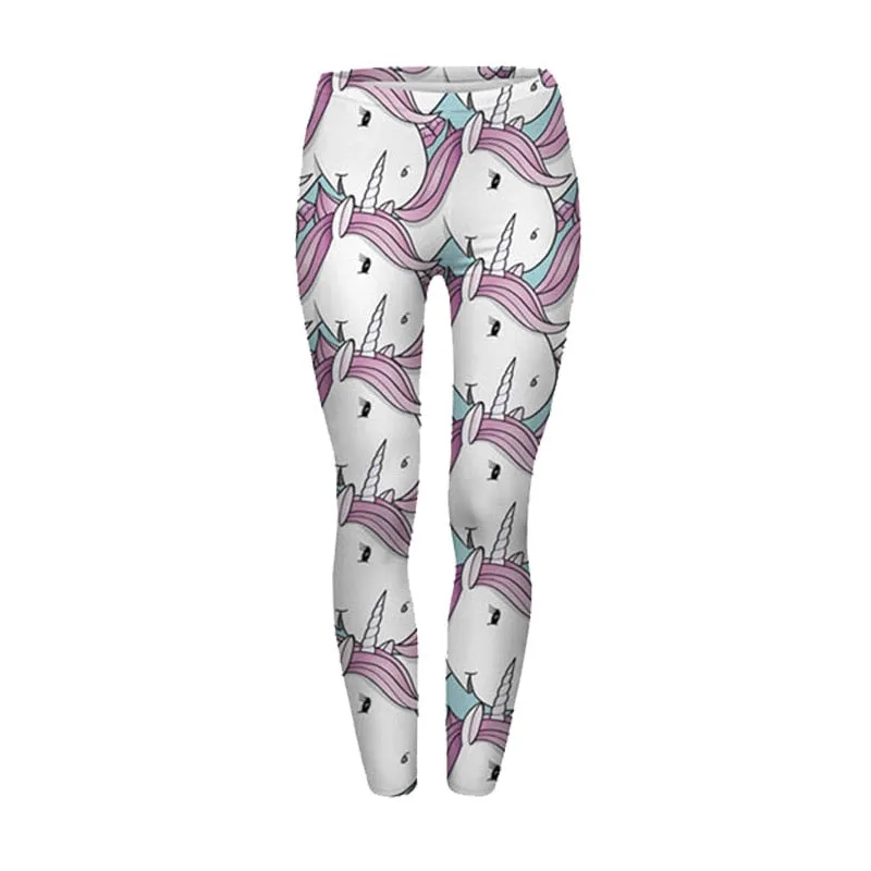 High Waist Casual Leggings Fashion Design Unicorn Stars Printing