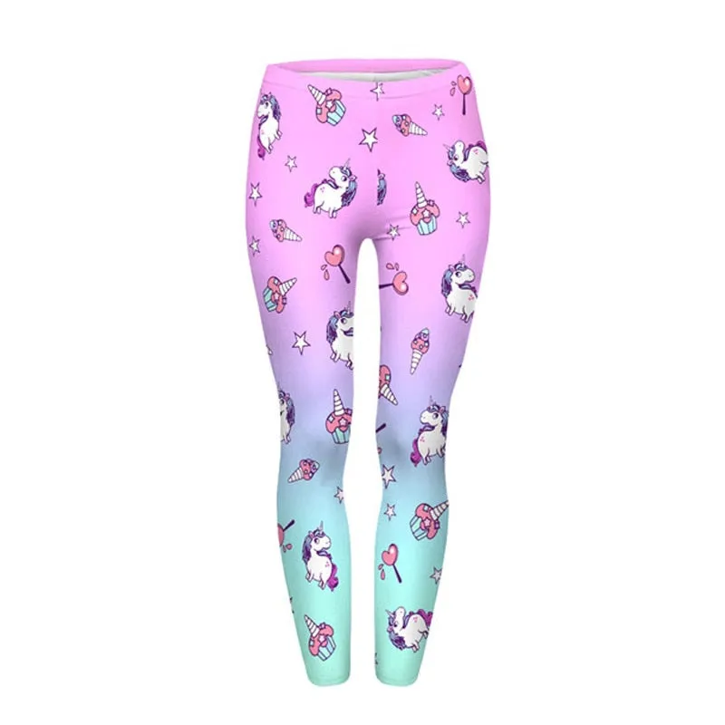 High Waist Casual Leggings Fashion Design Unicorn Stars Printing