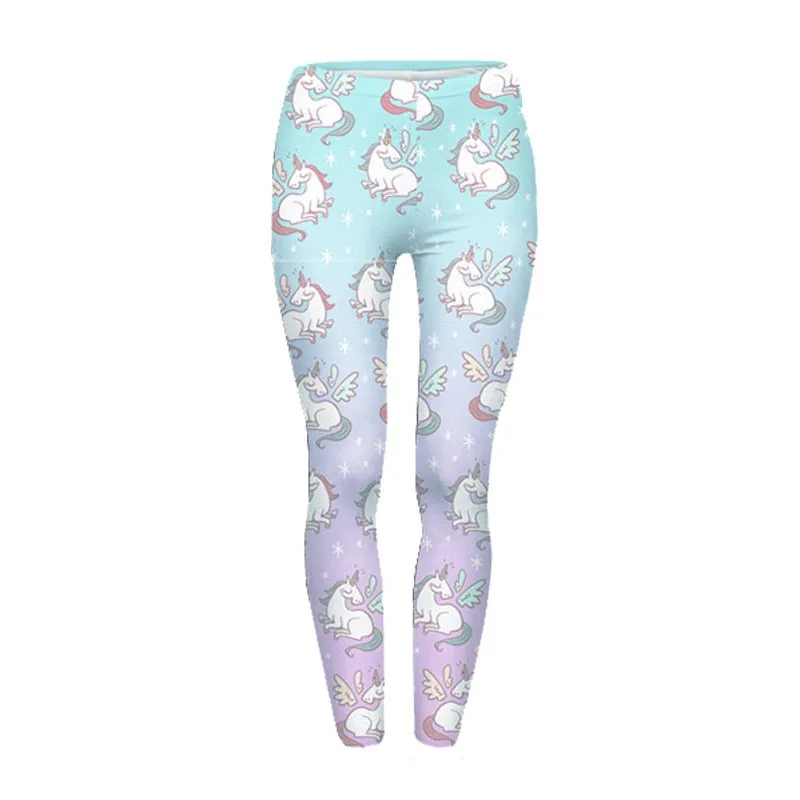High Waist Casual Leggings Fashion Design Unicorn Stars Printing