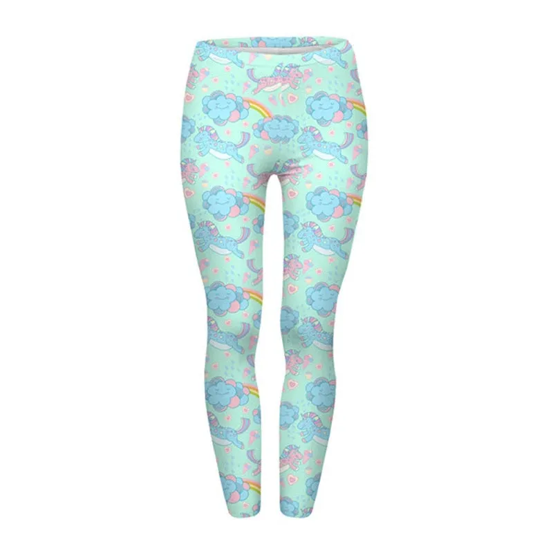 High Waist Casual Leggings Fashion Design Unicorn Stars Printing