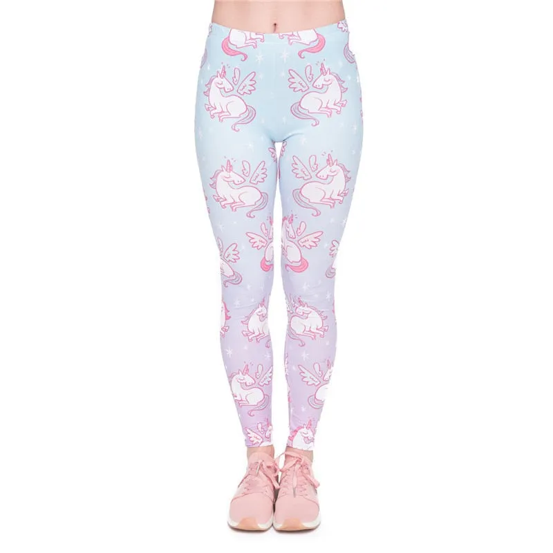 High Waist Casual Leggings Fashion Design Unicorn Stars Printing