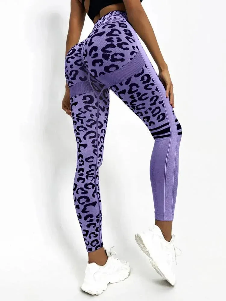 High-Waist Leopard Seamless Leggings for Women | Honey Peach Lifted Hip Fitness Pants | Yoga & Training Sportswear