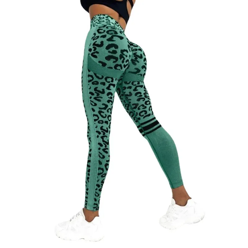 High-Waist Leopard Seamless Leggings for Women | Honey Peach Lifted Hip Fitness Pants | Yoga & Training Sportswear