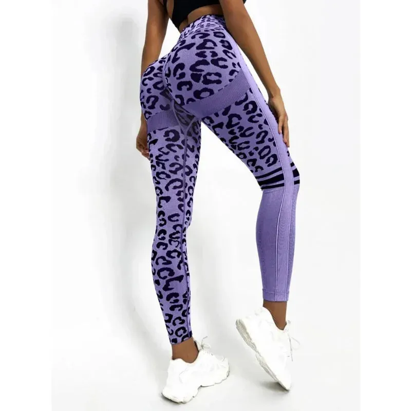 High-Waist Leopard Seamless Leggings for Women | Honey Peach Lifted Hip Fitness Pants | Yoga & Training Sportswear