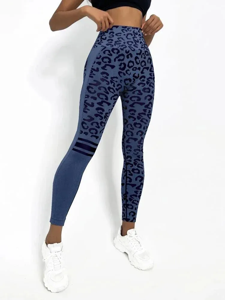 High-Waist Leopard Seamless Leggings for Women | Honey Peach Lifted Hip Fitness Pants | Yoga & Training Sportswear