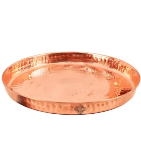 Indian Art Villa Copper Thali plate Hammer Design, Serve-ware & Dinnerware, Diameter:- 33.02 cm