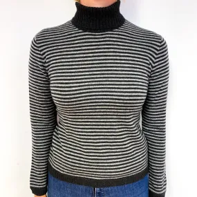 Italian Grey Stripe Cashmere Polo Neck Jumper Small