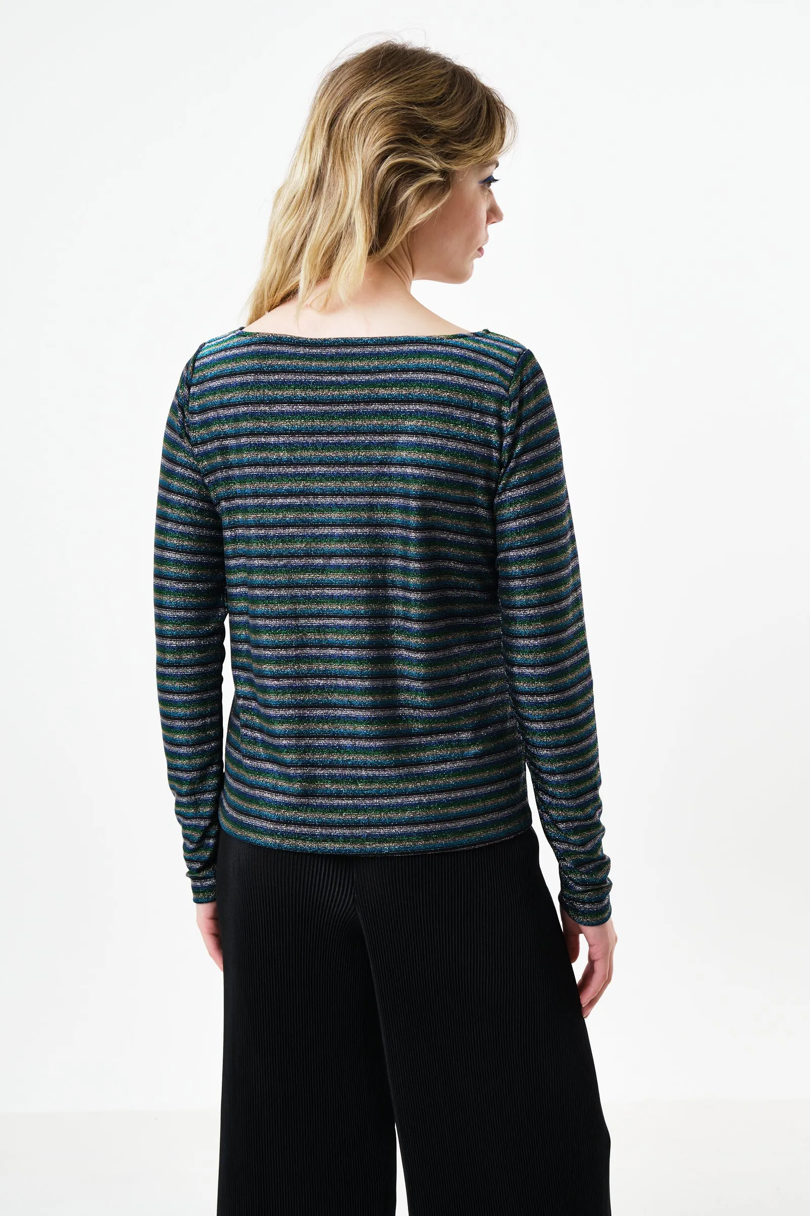 Josiane Sparkle Stripe Boat Neck Top - Silver
