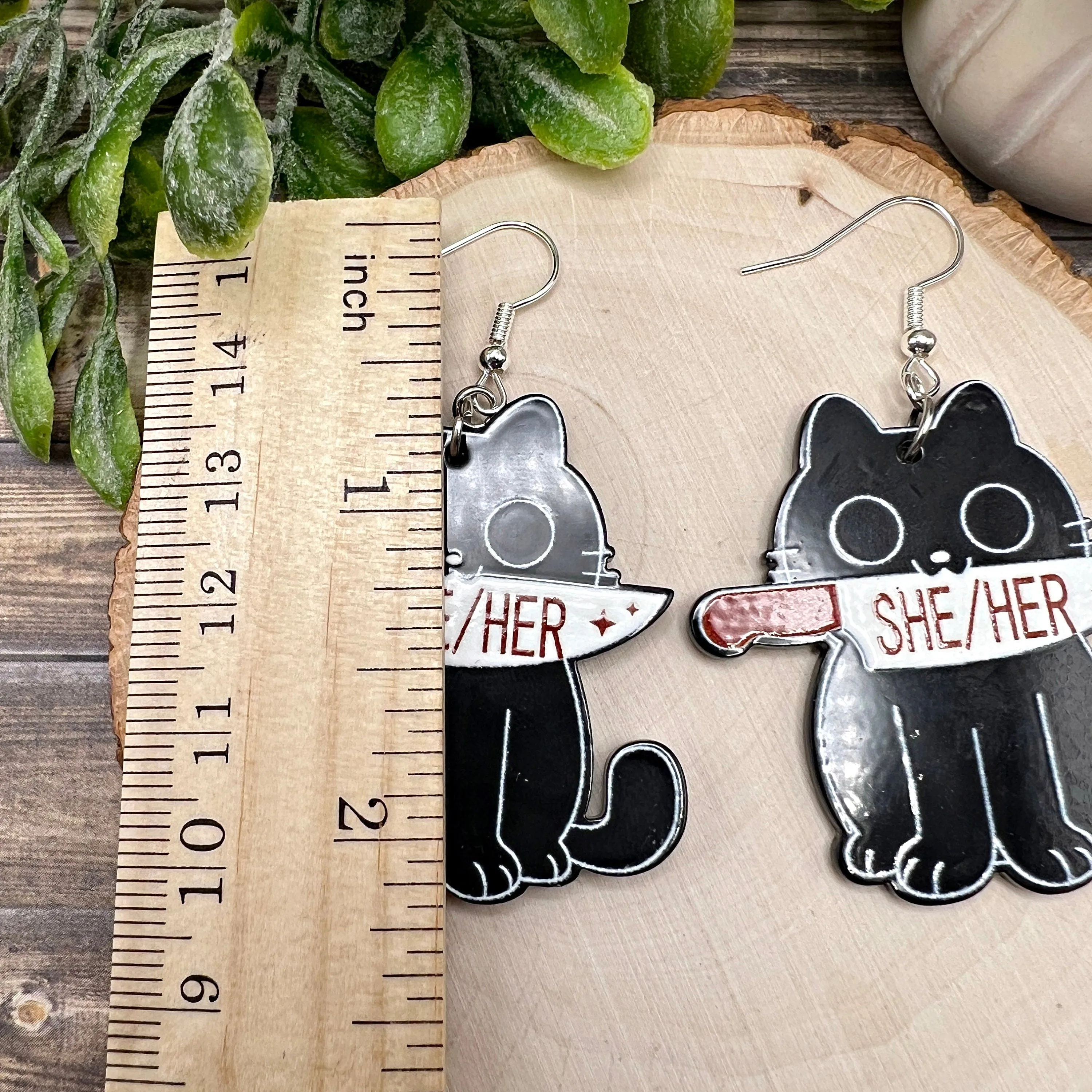 Knife Wielding Black Cat She/Her Gothic  Earrings, Hypoallergenic Gift, Pronoun Murder Kitten