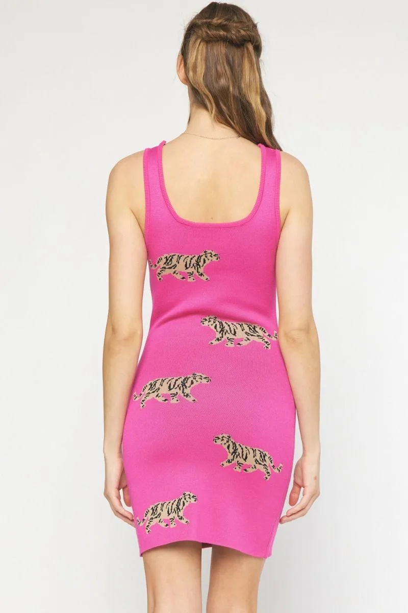 knit tiger print tank dress