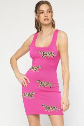 knit tiger print tank dress