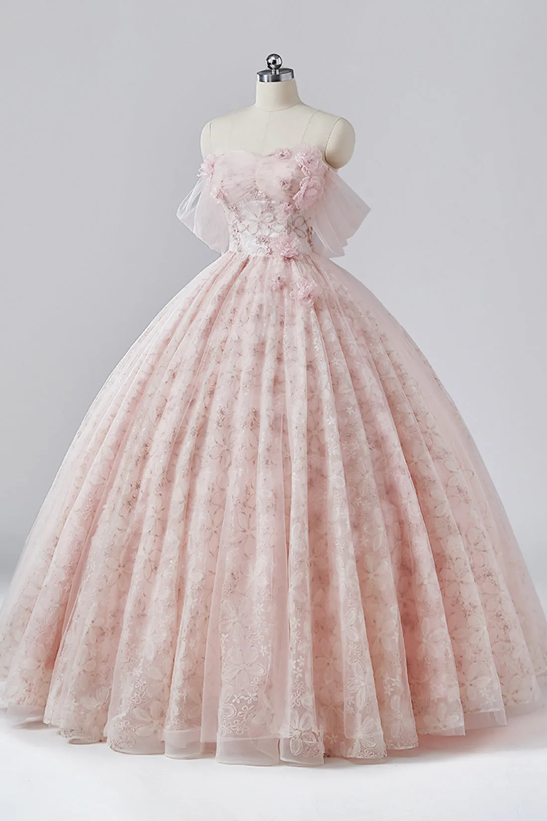 Light Pink Tulle Long Prom Dress, Off the Shoulder A-Line Evening Formal Dress