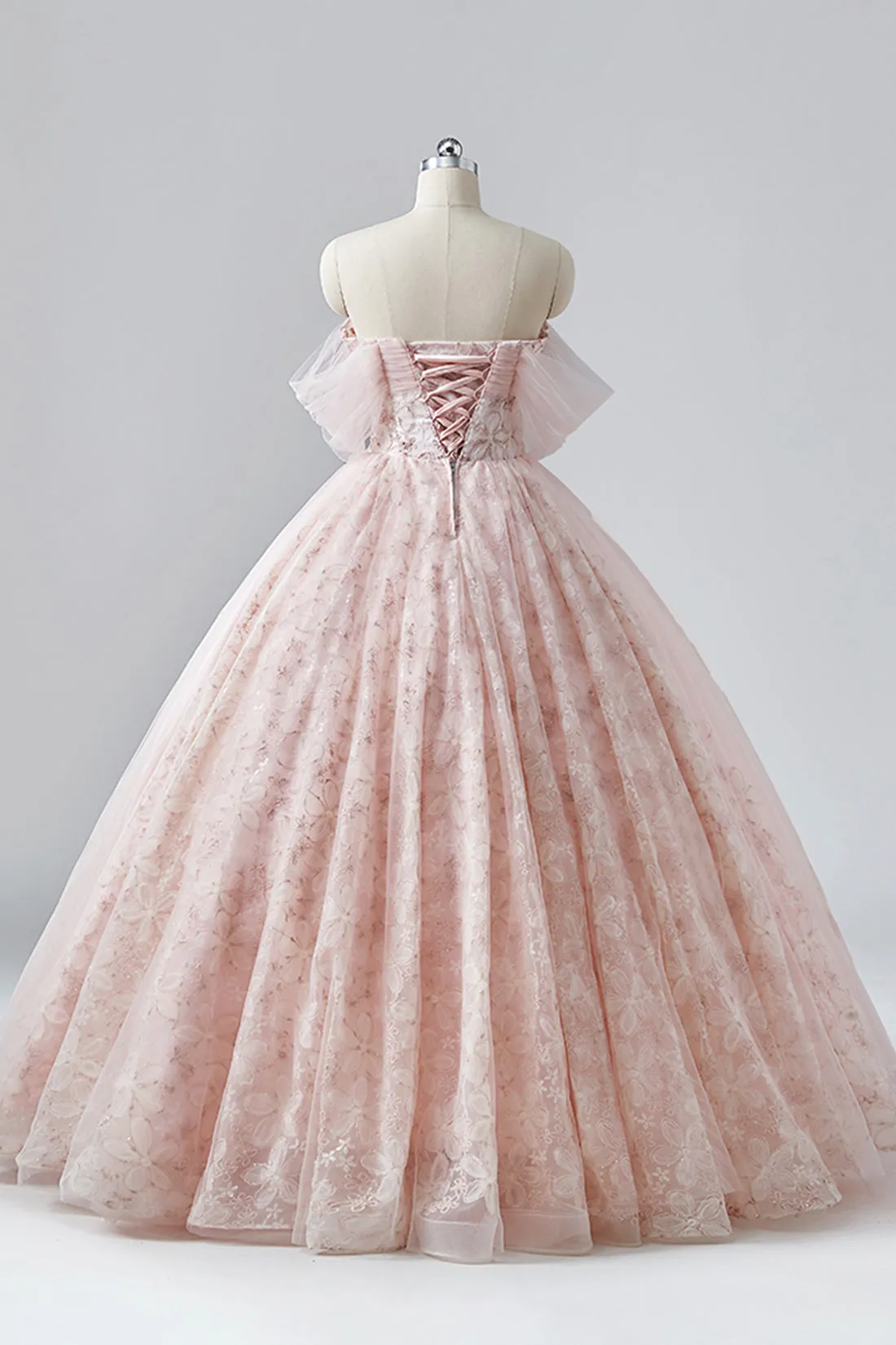 Light Pink Tulle Long Prom Dress, Off the Shoulder A-Line Evening Formal Dress