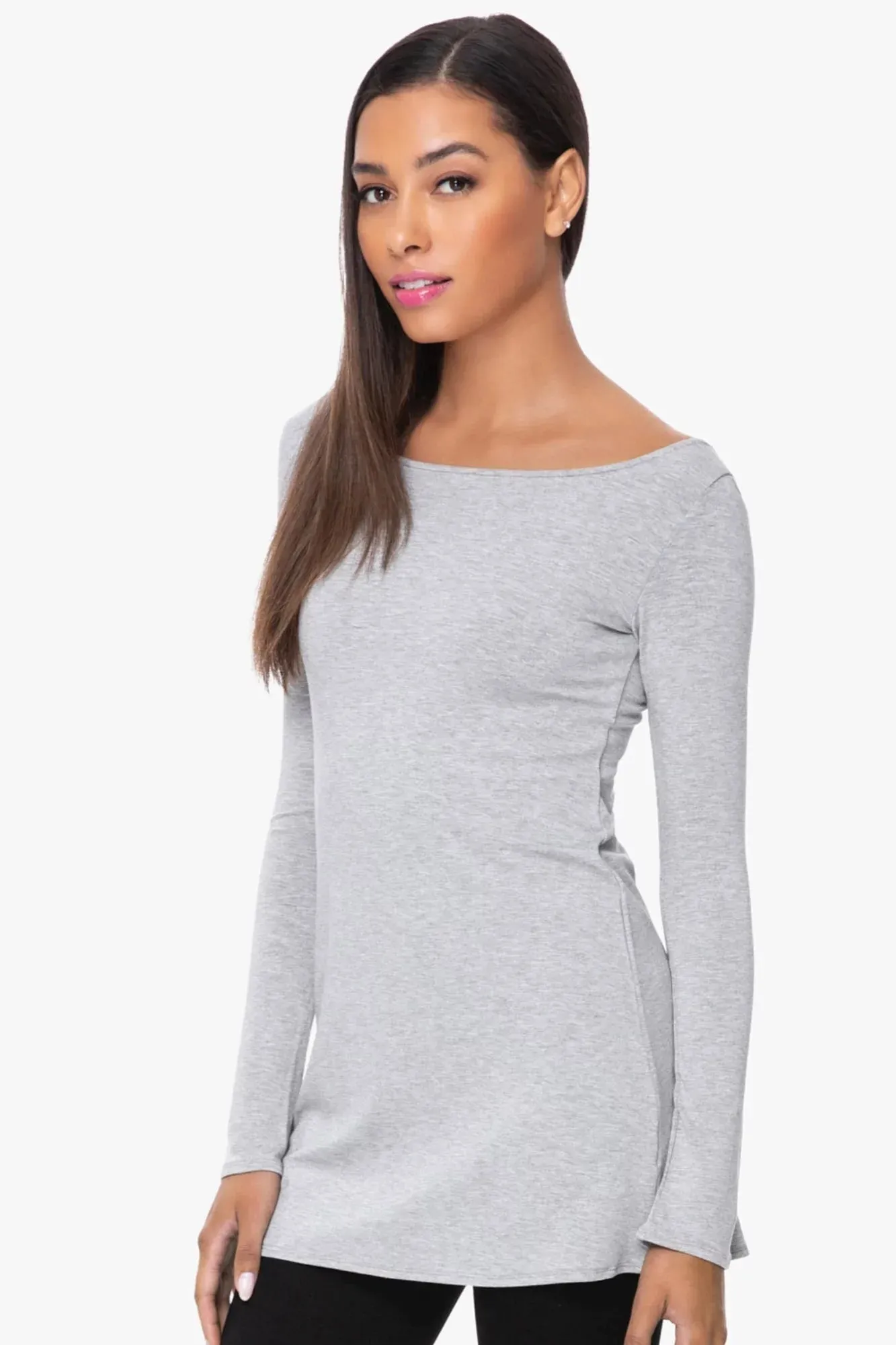 MARINA BOAT NECK TUNIC (HEATHER GREY)