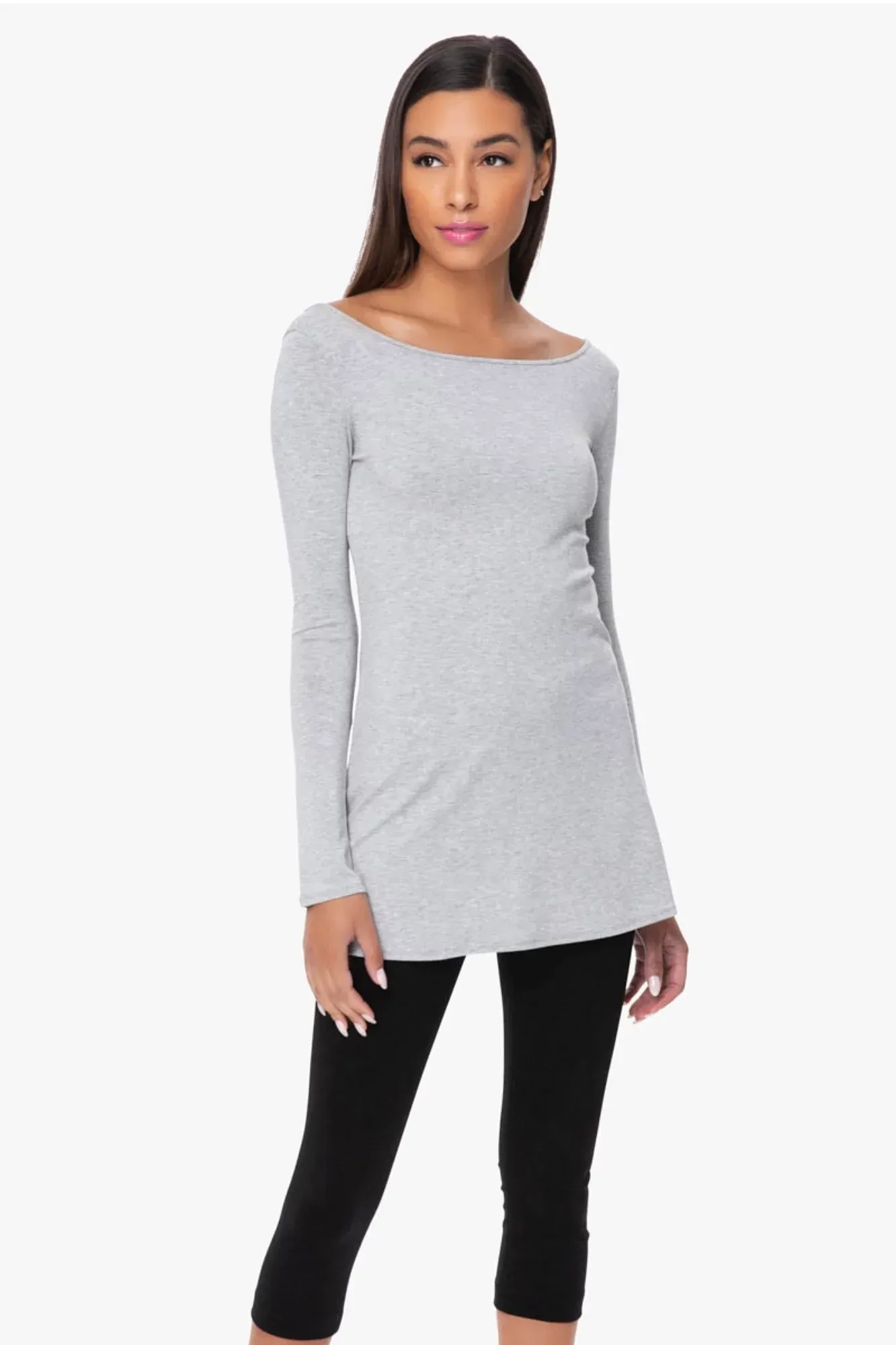 MARINA BOAT NECK TUNIC (HEATHER GREY)