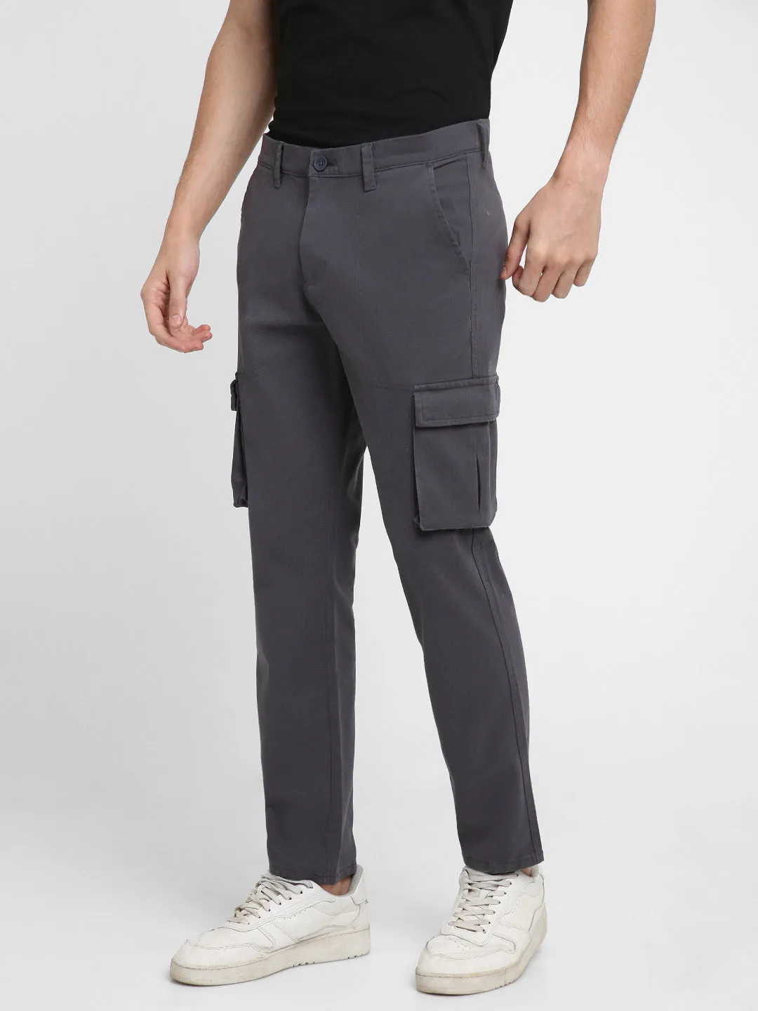 Men's Steel Grey Solid Cargo trousers