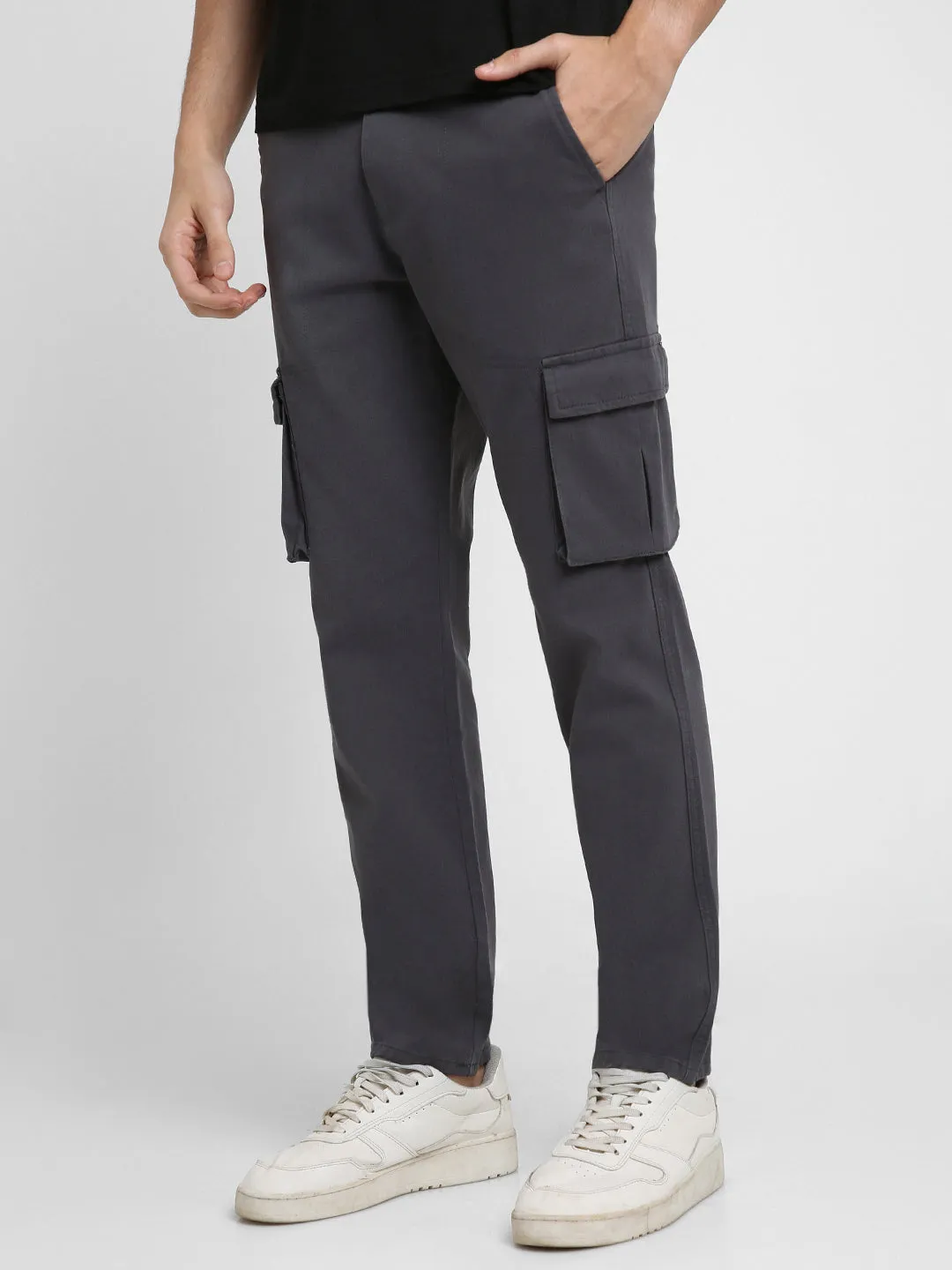 Men's Steel Grey Solid Cargo trousers