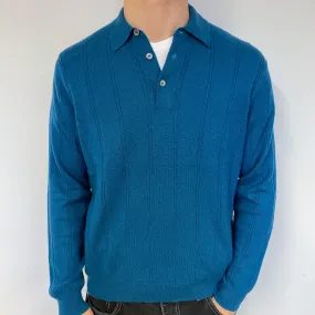 Men's Teal Green Cashmere 1/4 Button Jumper Medium