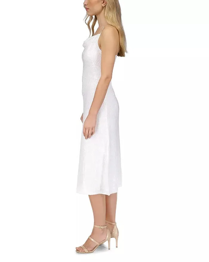 MICHAEL Michael Kors Womens Sequin Midi Slip Dress Small White