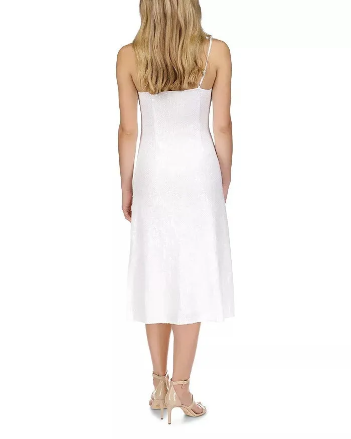 MICHAEL Michael Kors Womens Sequin Midi Slip Dress Small White
