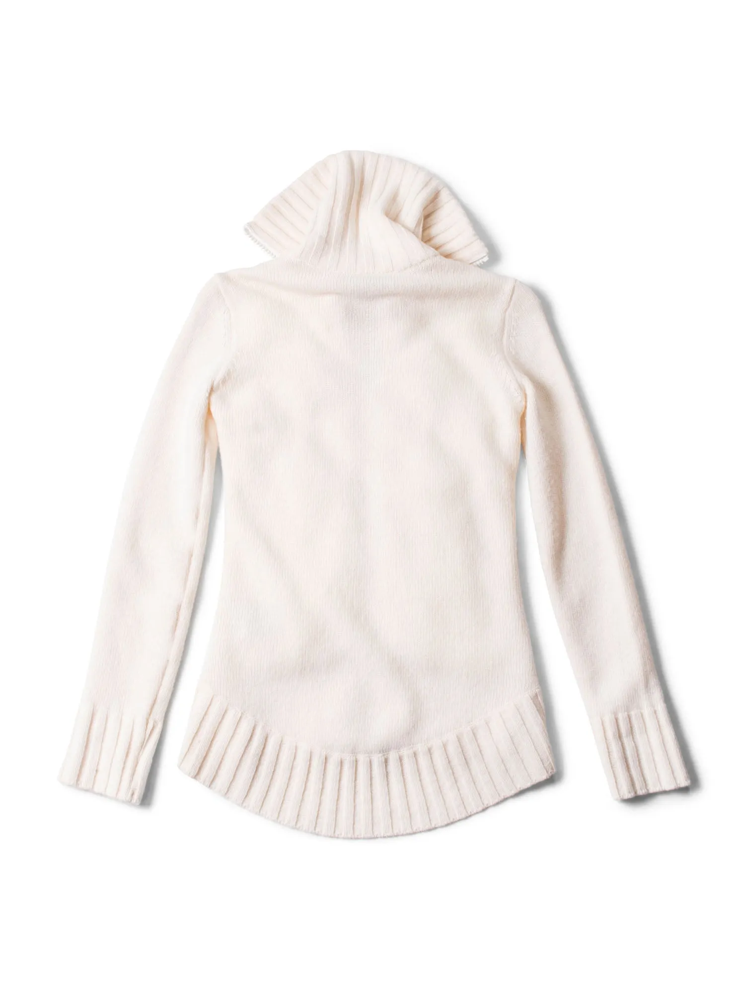 Moncler Logo Quilted Down Wool Zippered Asymmetrical Sweater Jacket Ivory