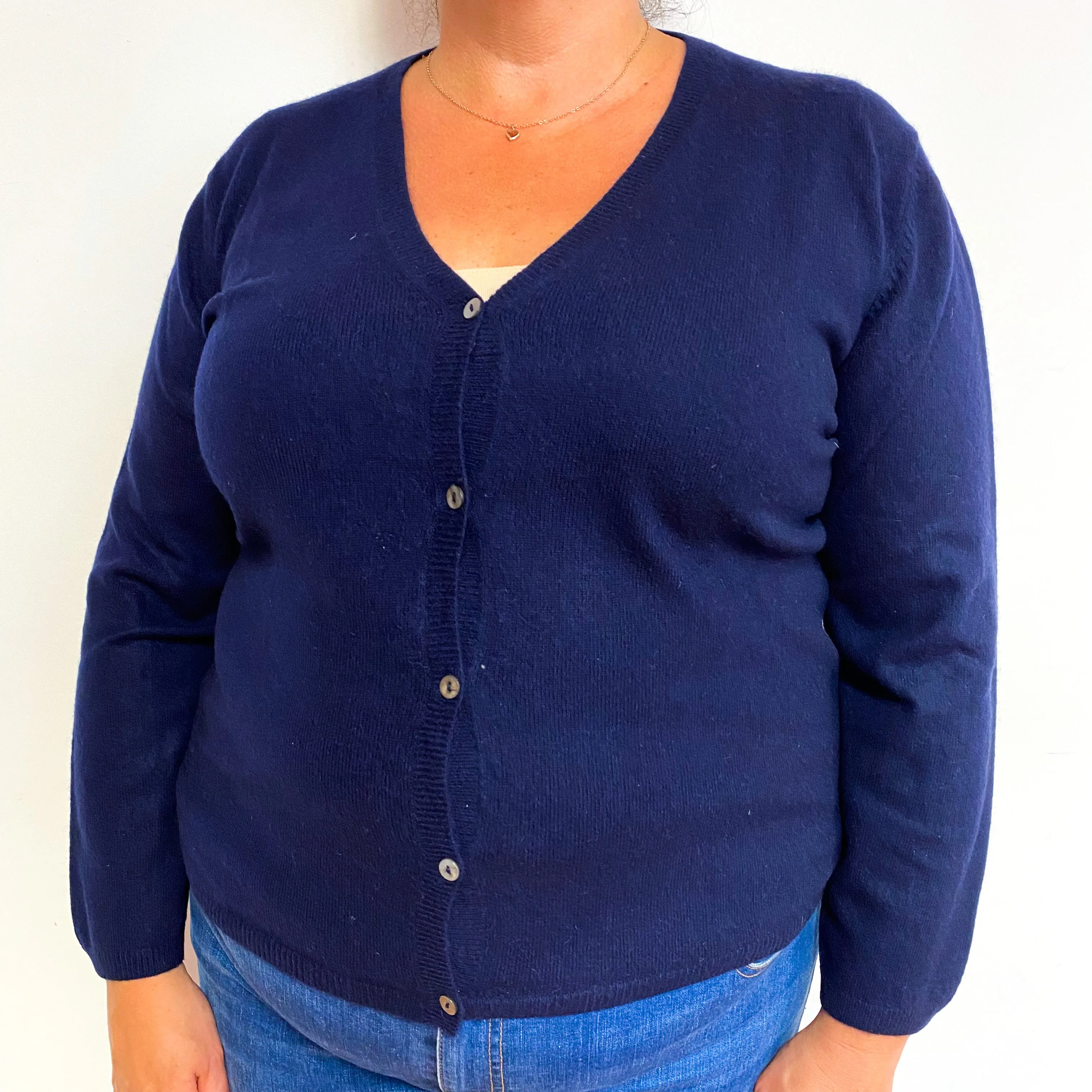 Navy Blue Cashmere V-Neck Cardigan Extra Large