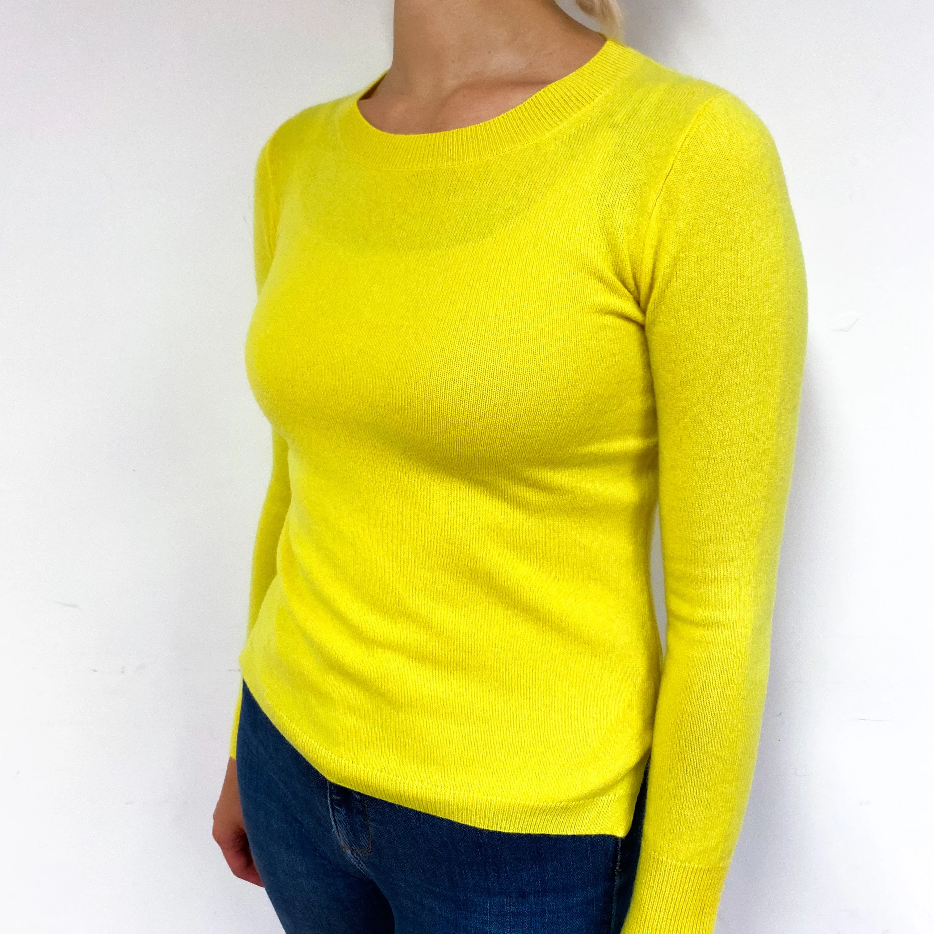 Neon Yellow Cashmere Crew Neck Jumper Small