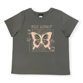 New Ladie`s plus size short sleeve straight hem T-shirt, Grey, Sz 3X