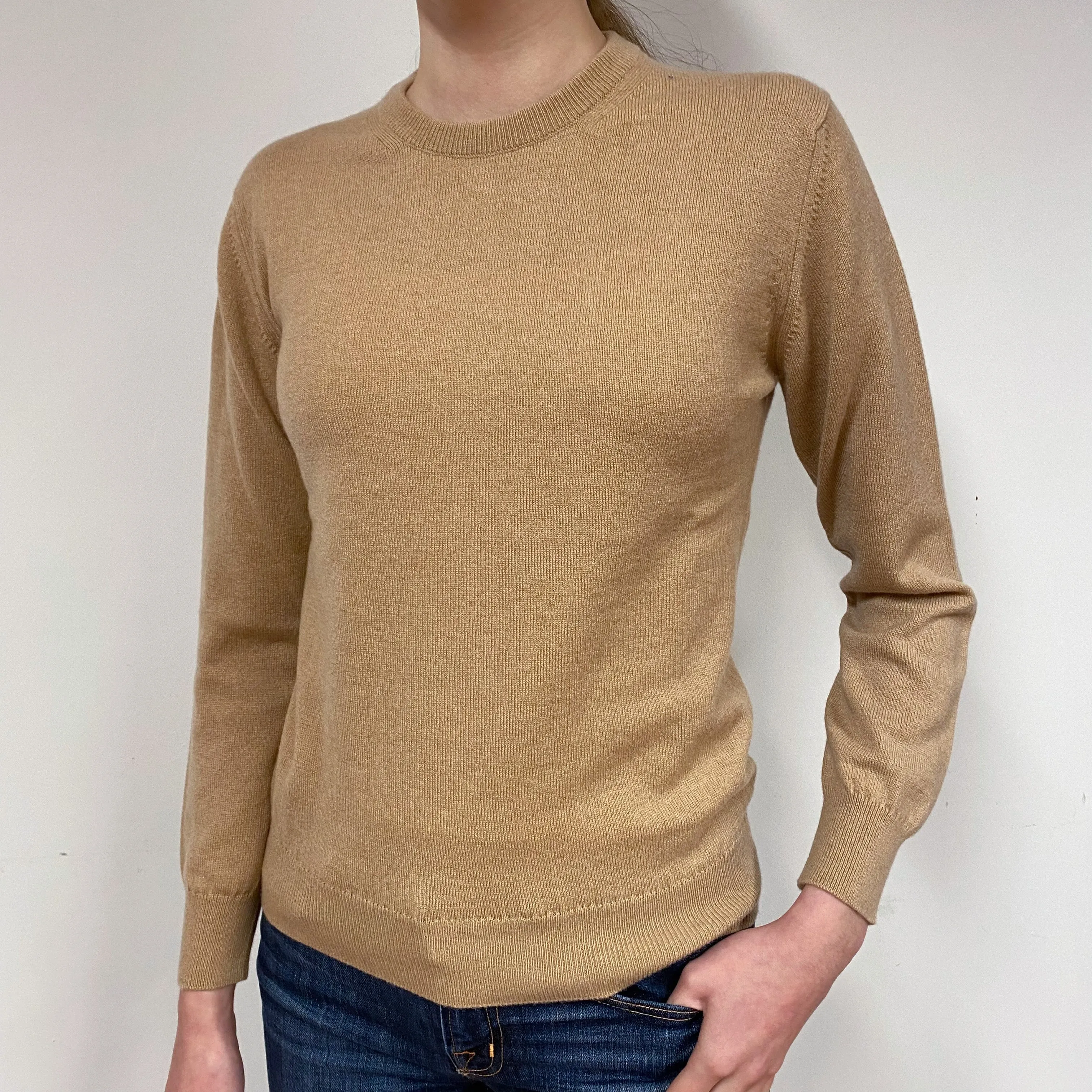 New Scottish Caramel Brown Cashmere Crew Neck Jumper Extra Small