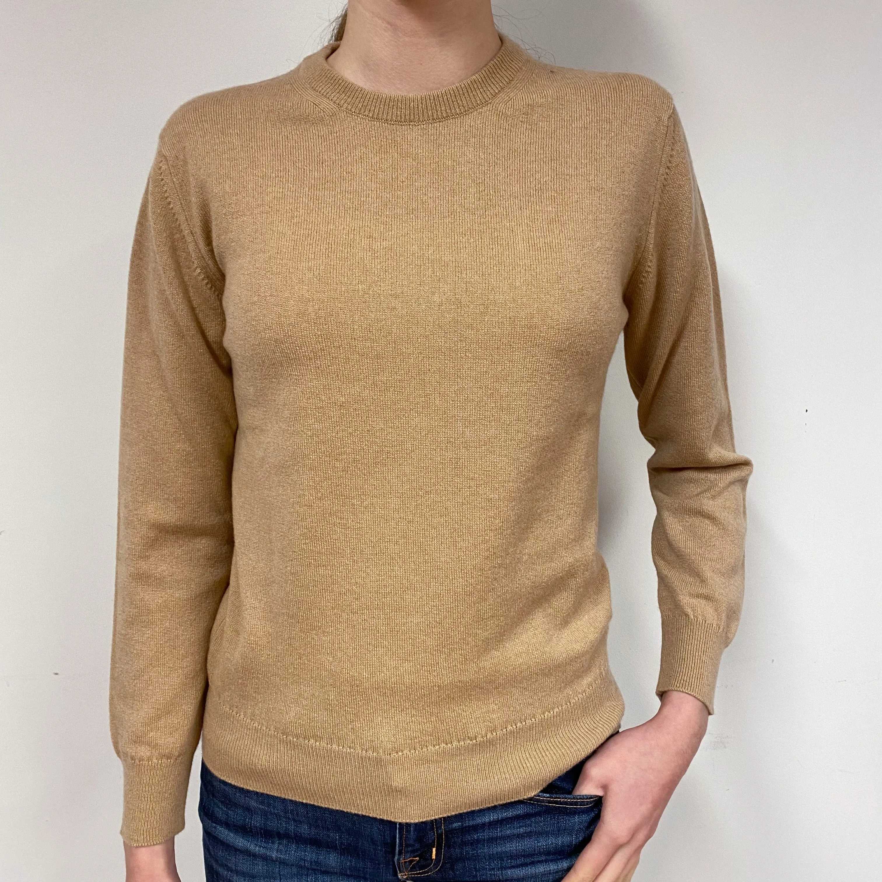 New Scottish Caramel Brown Cashmere Crew Neck Jumper Extra Small