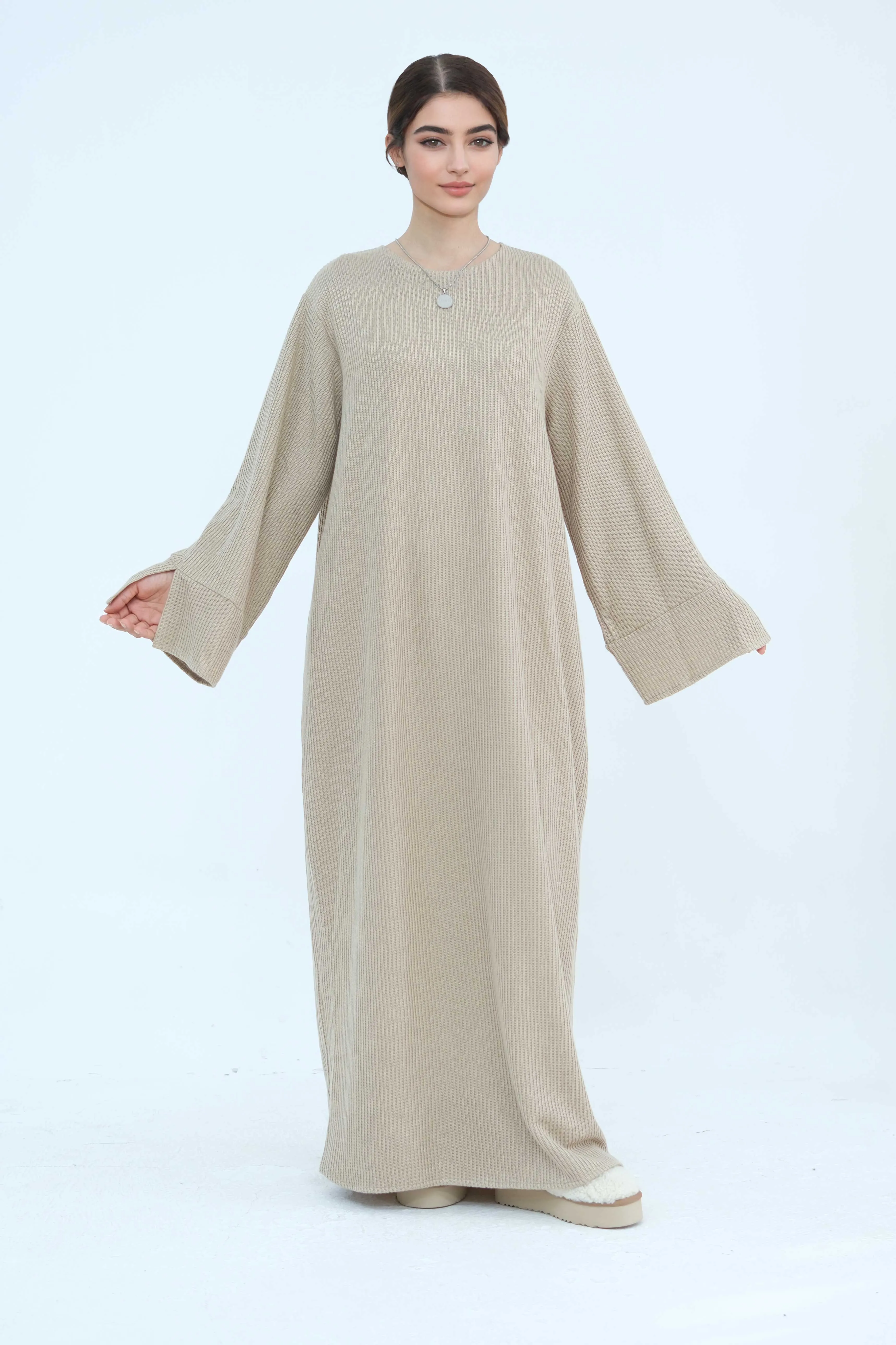 NOOR Knit Maxi Dress Abaya 912-Khaki