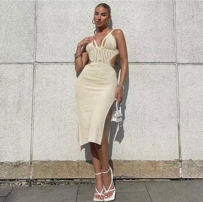 Off To The Islands Crochet Dress - Cream