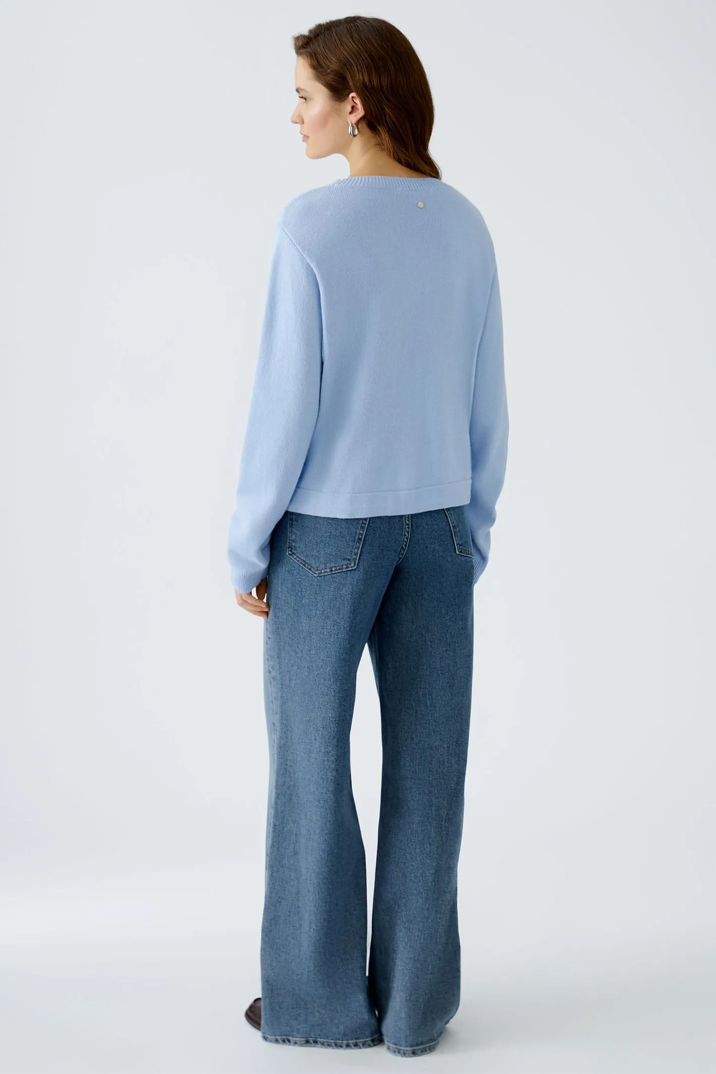 Oui 91878 Powder Blue Wide Neck Drawstring Waist Jumper