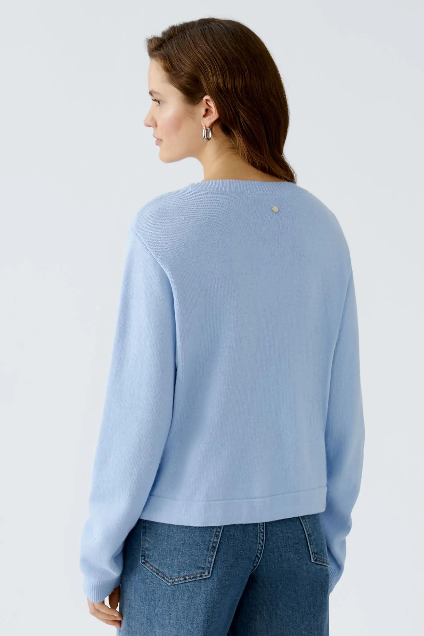 Oui 91878 Powder Blue Wide Neck Drawstring Waist Jumper