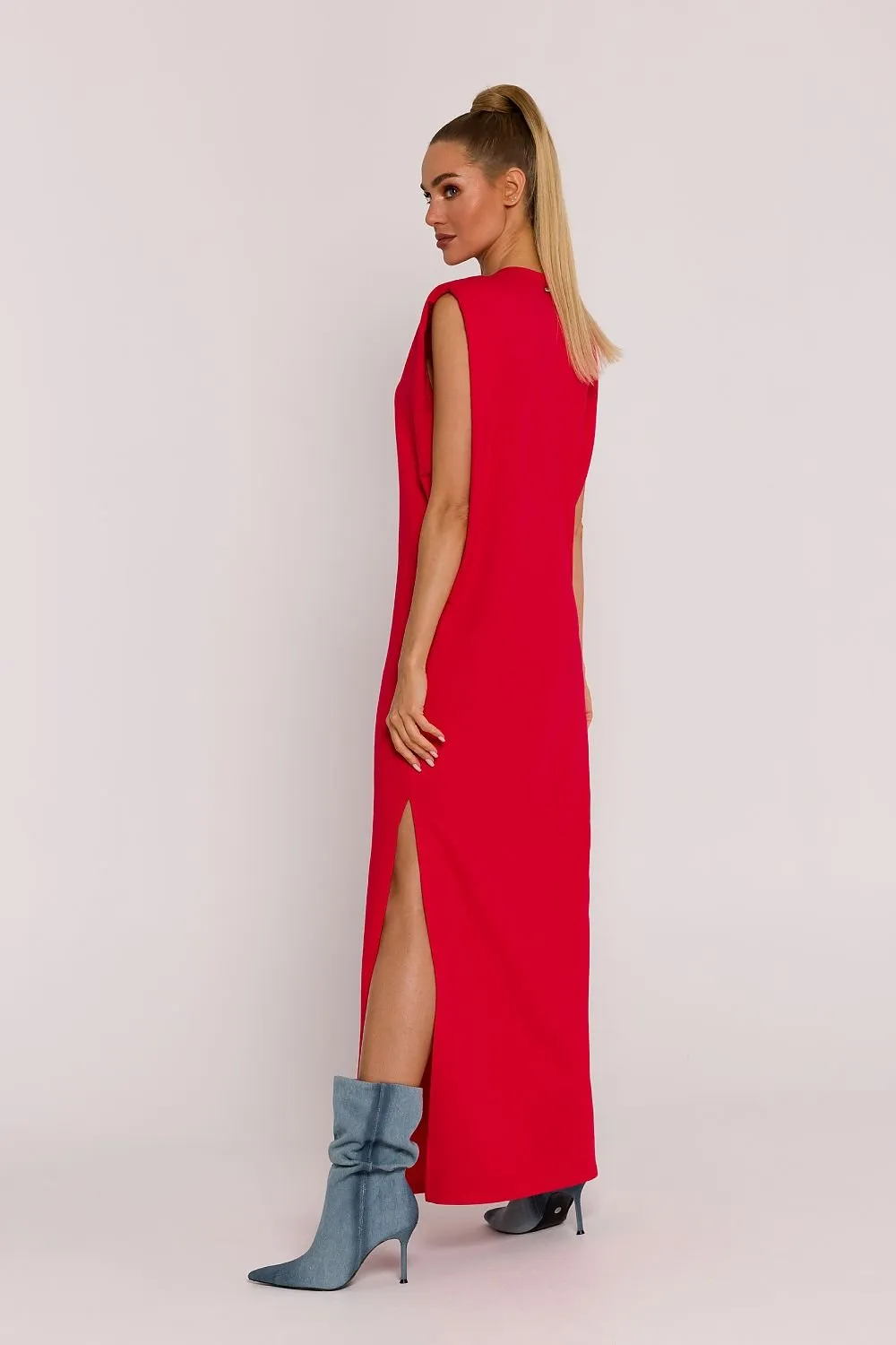 Oversize sleeveless side slit knit day dress