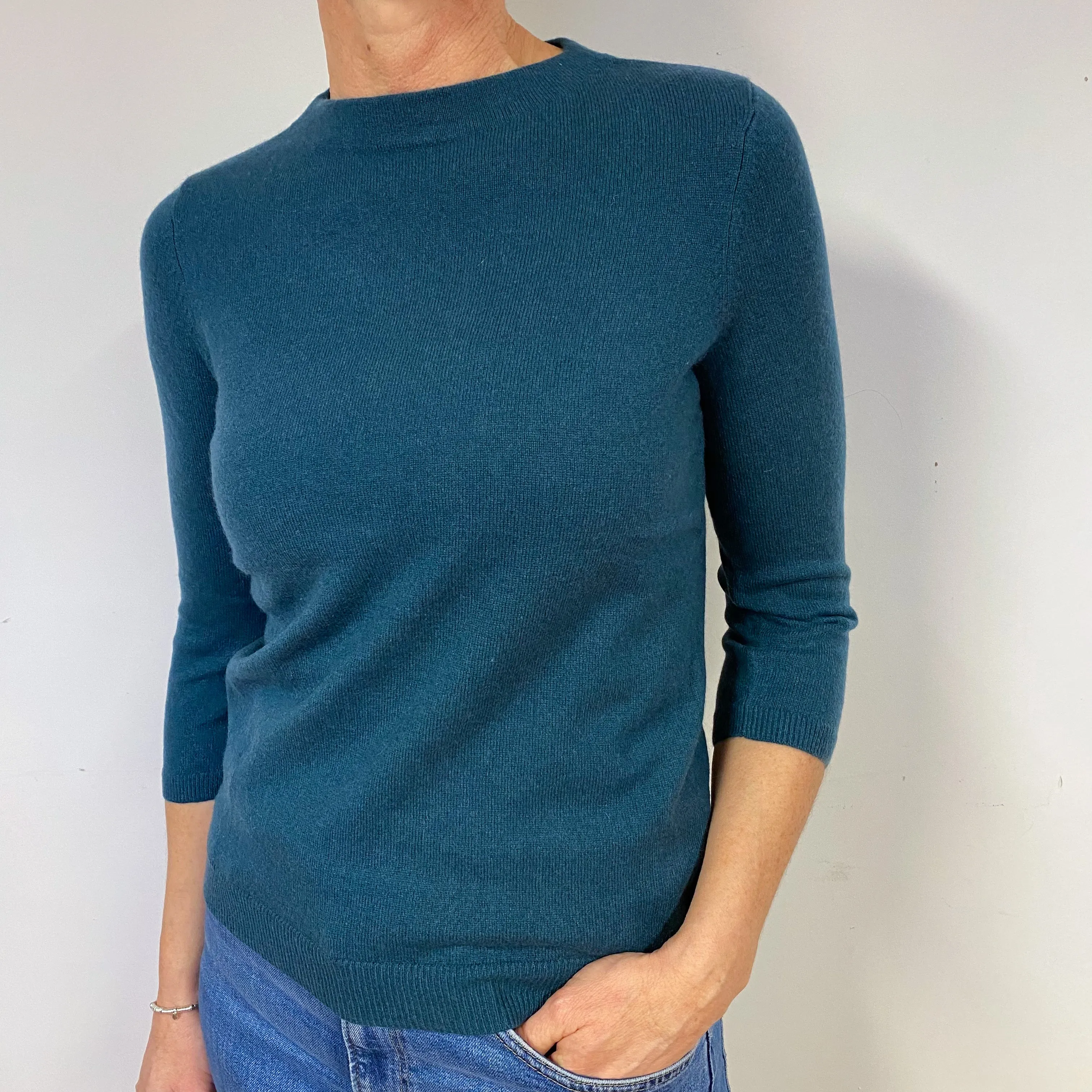 Petrol Blue Cashmere Crew Neck Jumper Medium