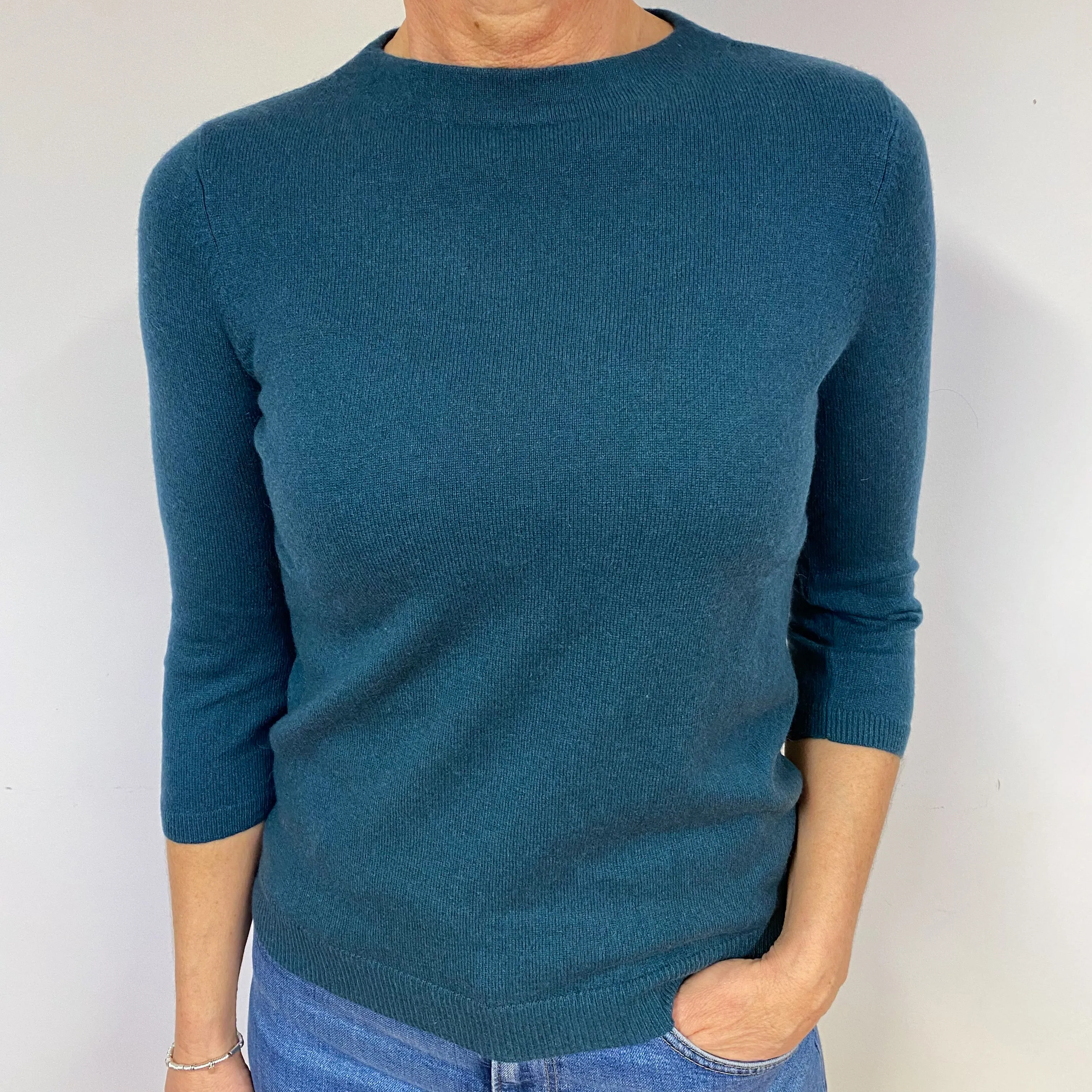Petrol Blue Cashmere Crew Neck Jumper Medium