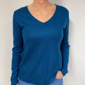 Petrol Blue Cashmere V-Neck Jumper Medium