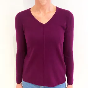 Plum Purple Cashmere V Neck Jumper Small