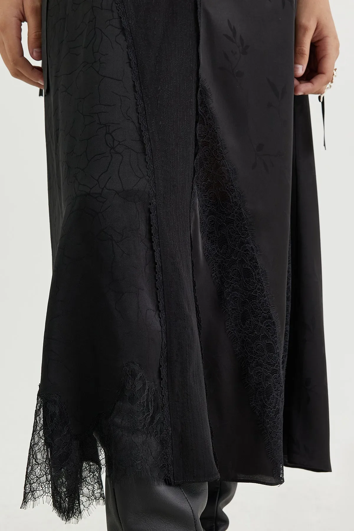 Plunge-back lace-insert slip dress
