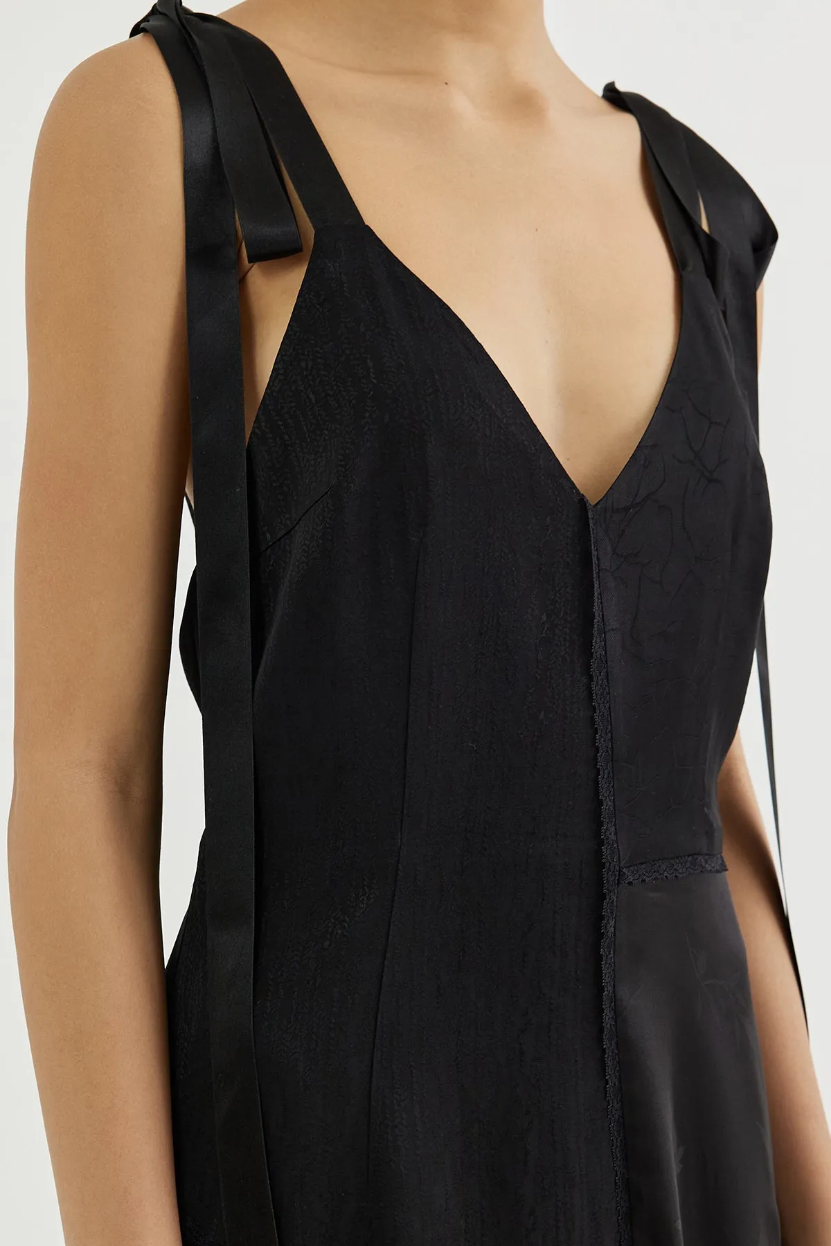 Plunge-back lace-insert slip dress