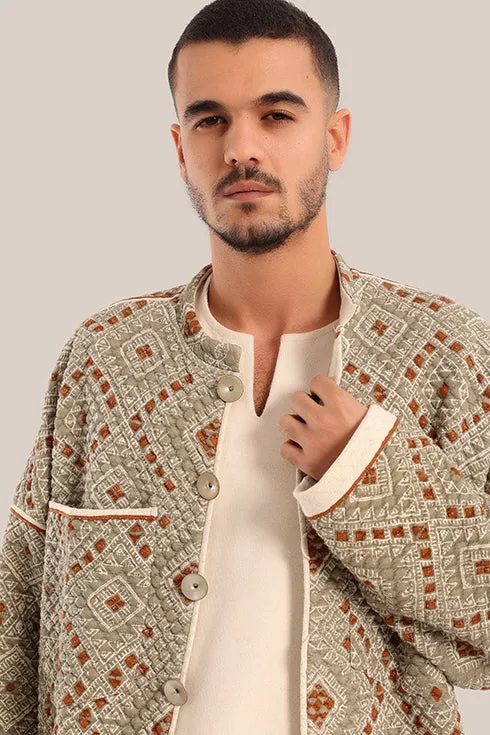 Printed quilted cotton short jacket